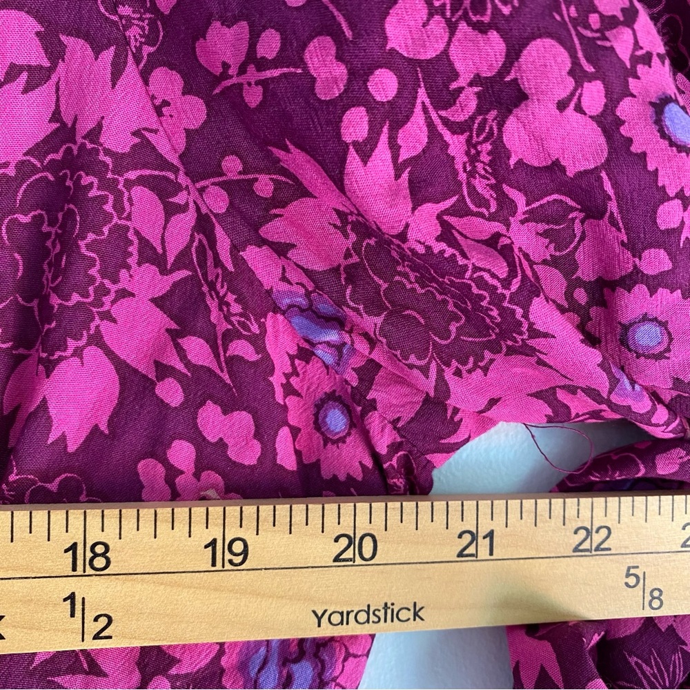 Anthropologie Jumpsuit Deep Magenta Floral Button Tie Rayon Washable Piping L - Picture 9 of 12